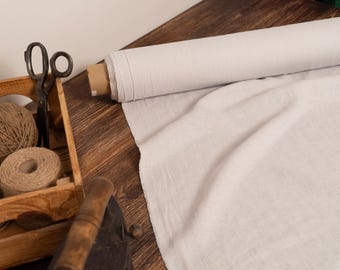 Linen fabric grayish white, Fabric by the yard or meter, Off white washed softened flax fabric