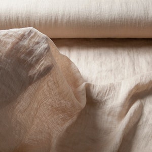 Linen fabric gauze beige sand, Sheer cheesecloth linen fabric, Fabric by the yard