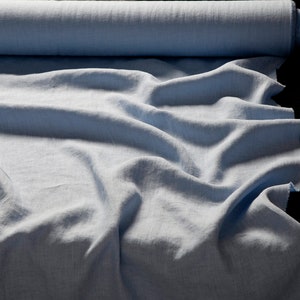 Powder blue linen fabric, Washed softened flax fabrics, Fabric by the yard or meter