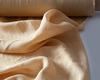 Linen fabric gauze caramel yellow, Pure sheer thin cheesecloth fabric, Fabric by the yard or meter