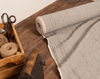 Natural With Black Thin Stripe Linen Fabric – Natural Baltic Linen by Yard, Medium Weight for Sewing & Home Decor