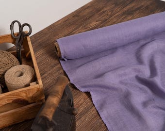 Lavender purple thin linen gauze fabric, Pure semi sheer linen fabric, Fabric by the yard or meter