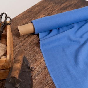 Linen fabric cornflower blue, Washed softened flax fabrics, Fabric by the yard or meter