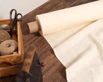 Linen fabric vanilla white, Washed softened flax fabrics, Fabric by the yard or meter