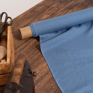 Mauve blue linen fabric, Washed softened flax fabrics, Fabric by the yard or meter