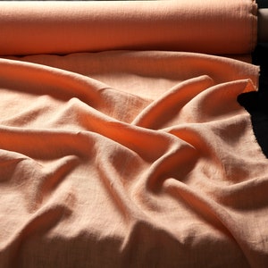 Peach orange linen fabric, Softened flax fabric by the yard or meter,  Natural washed linen fabric
