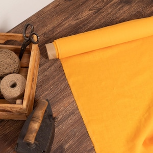 Linen fabric golden yellow, Washed softened flax fabrics, Fabric by the yard or meter