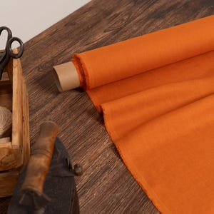 Tissu en lin orange citrouille, Tissu en lin par yard ou mètre, Tissu en lin adouci