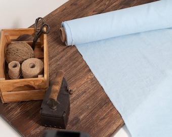 Linen fabric ice blue, Washed softened flax fabrics, Fabric by the yard or meter