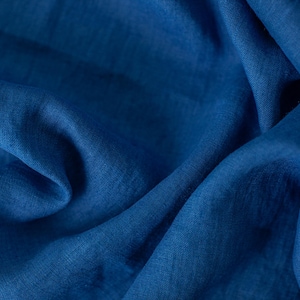 Linen fabric denim blue, Washed softened flax fabrics, Fabric by the yard or meter