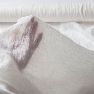 Milk white thin linen gauze fabric, Pure semi sheer linen fabric, Fabric by the yard or meter