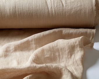 Linen fabric gauze beige sand, Sheer cheesecloth linen fabric, Fabric by the yard