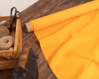 Leinenstoff goldgelb, Gewaschenes weiches Flachsgewebe, Stoffe Meterware oder Meterware