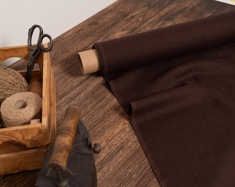 Linen fabric chocolate brown, OEKO TEX - 100 certificate flax fabrics, Fabric by the yard or meter
