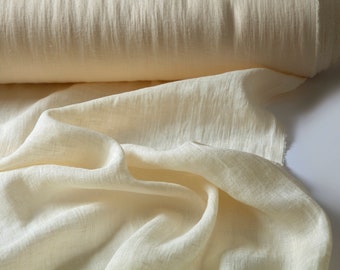 Pastel yellow thin linen fabric, Lightweight linen fabric, Gauze fabric by the yard or meter