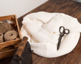 Milk white waffle linen blend fabric, Fabric by the yard or meter, Washed softened flax fabric