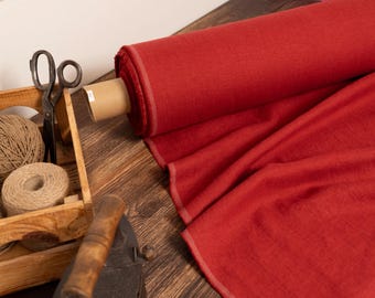 Ruby red linen fabric, OEKO TEX - 100 certificate flax fabrics, Fabric by the yard or meter