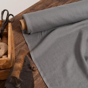 Greenish gray linen fabric, Washed softened linen fabric Fabric by the yard or meter