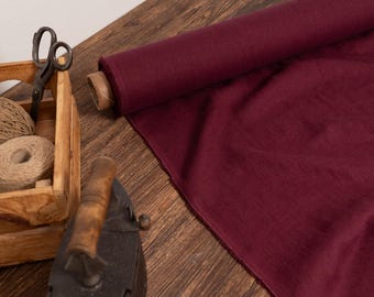 Linen fabric burgundy red, OEKO TEX - 100 certificate flax fabrics, Fabric by the yard or meter