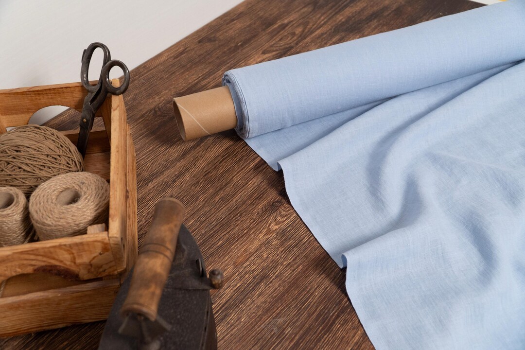 Powder Blue Linens Powder Blue Linen Fabric, Washed Softened Flax Fabrics, Fabric by the ...