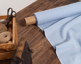 Powder blue linen fabric, Washed softened flax fabrics, Fabric by the yard or meter