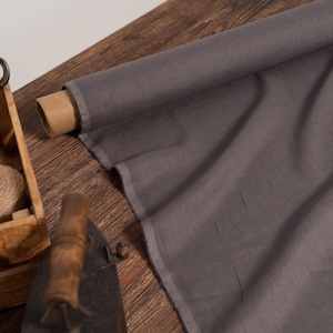 Iron gray linen fabric lightweight, Softened fabric by the yard or meter, Washed flax fabric