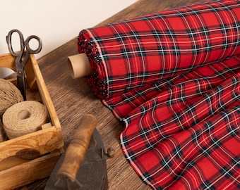 Red With White and Black Check Linen Fabric (2X2cm) – Natural Baltic Linen by Yard, Medium Weight for Sewing & Home Decor