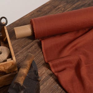 Linen fabric gauze rust orange, Sheer cheesecloth linen fabric, Fabric by the yard