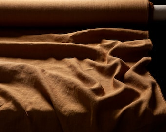 Linen fabric cinnamon brown, Orange brown softened fabric, Fabric by the yard or meter