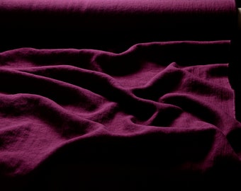 Linen fabric burgundy red, Organic flax fabrics, Fabric by the yard or meter