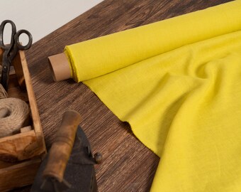 Lemon yellow linen fabric by yard/meter, Medium weight 100% European linen, Prewashed softened