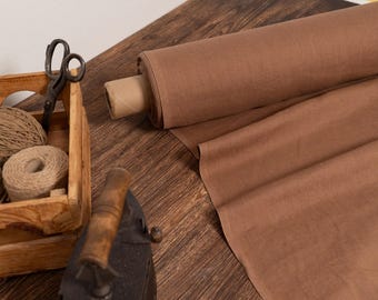 Linen fabric latte brown, OEKO TEX - 100 certificate flax fabrics, Fabric by the yard or meter