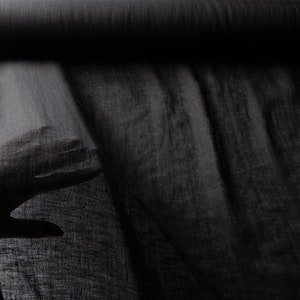 Black thin linen gauze fabric, Cheesecloth linen fabric, Fabric by the yard or meter