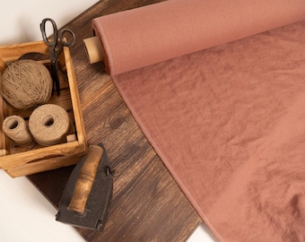 Linen fabric sienna brown, Softened flax fabric by the yard or meter, Natural washed linen fabric