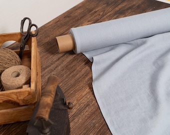 Baby blue linen fabric, Washed softened flax fabrics, Fabric by the yard or meter