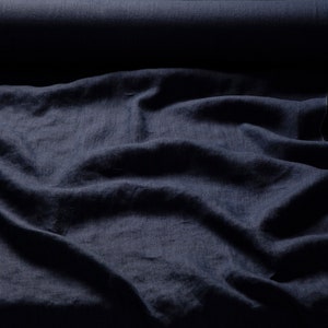 Linen fabric midnight blue, Fabric by the yard or meter, Organic washed flax fabric