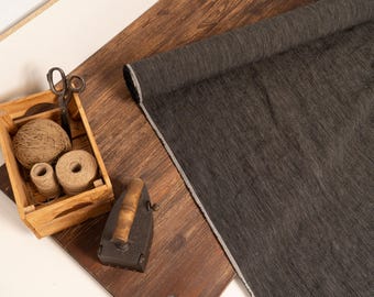 Black With White Stripe Linen Fabric – Natural Baltic Linen by Yard, Medium Weight for Sewing & Home Decor