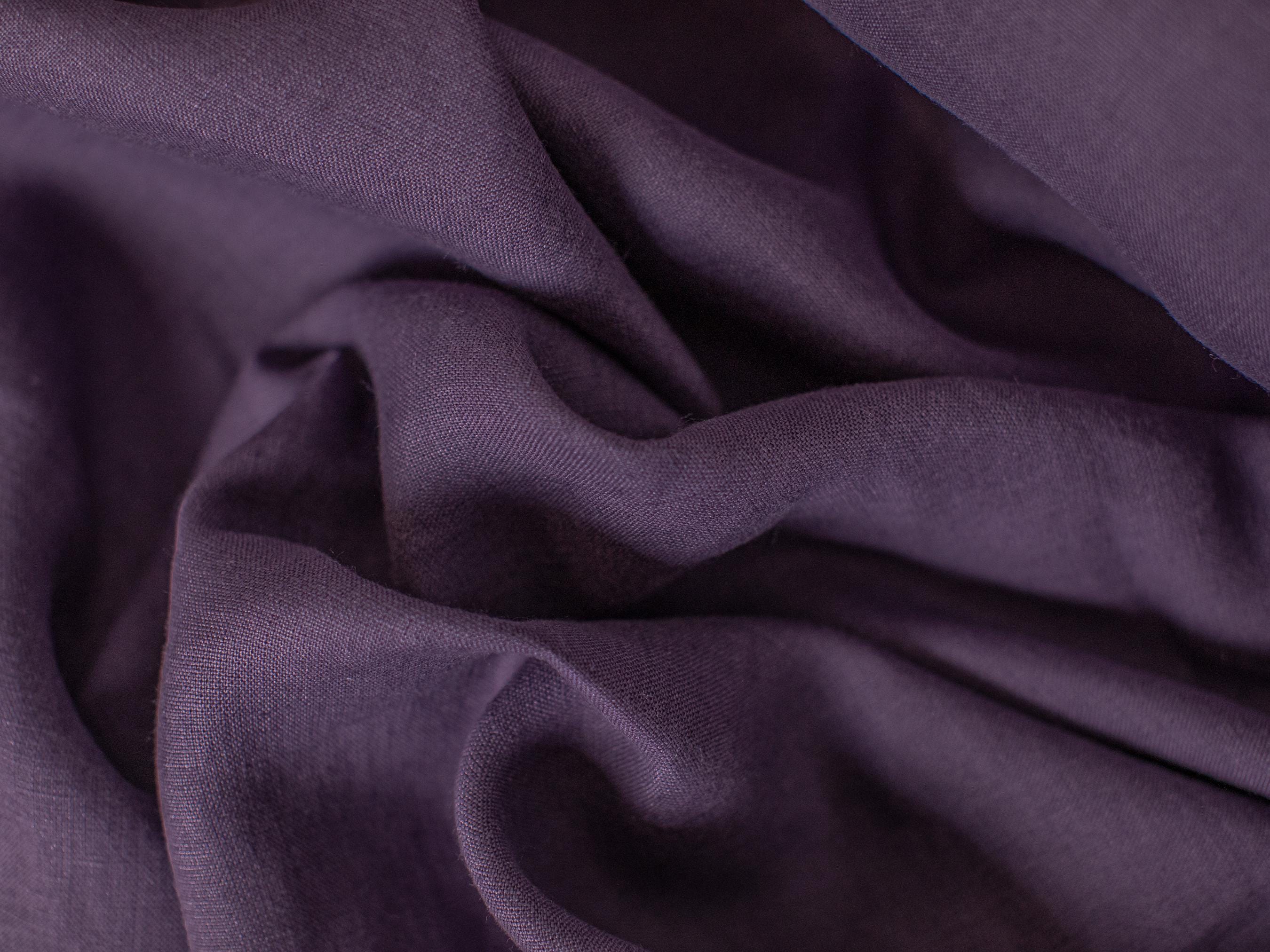 Linen fabric plum purple, Organic flax fabrics, Fabric by the yard or meter