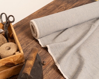 Natur mit blauen dünnen Streifen Leinenstoff - Natürliches baltisches Leinen Meterware, mittelschweres Gewicht zum Nähen & Home Decor