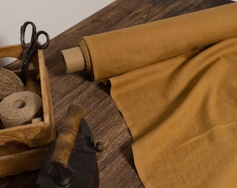 Clay brown linen fabric, Softened linen fabric, Fabric by the yard or meter