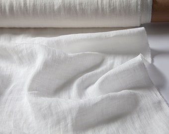 Milk white thin linen gauze fabric, Pure semi sheer linen fabric, Fabric by the yard or meter