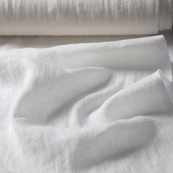 Milk white thin linen gauze fabric, Pure semi sheer linen fabric, Fabric by the yard or meter