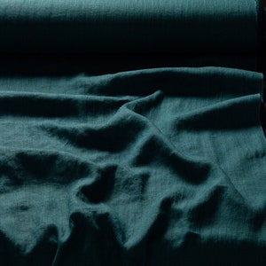 Teal blue green linen fabric, Emerald linen fabric, Fabric by the yard or meter