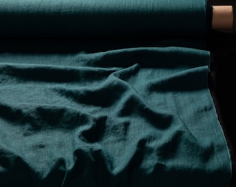 Tessuto di lino verde acqua blu, Tessuto di lino smeraldo, Tessuto tagliato a misura o metro