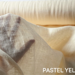 Tissu de gaze de lin fin blanc lait, tissu de lin semi-transparent pur, tissu par yard ou mètre PASTEL YELLOW