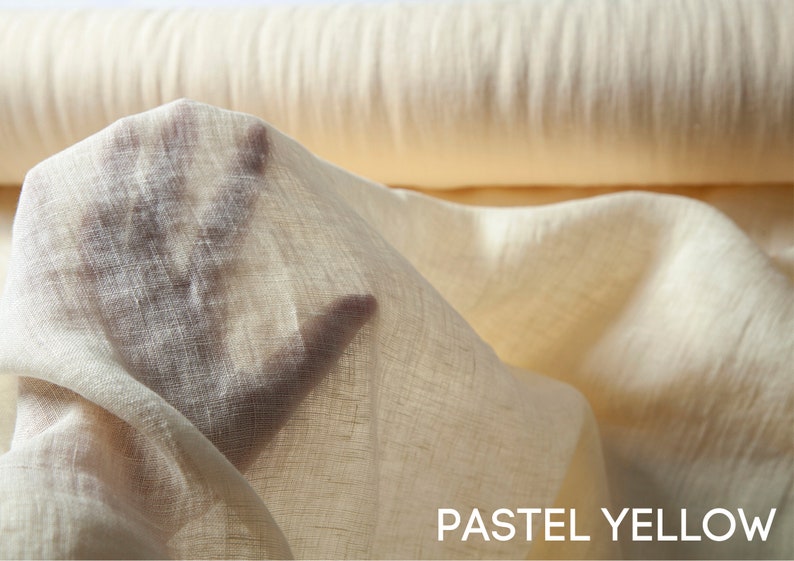Tissu de gaze de lin fin blanc lait, tissu de lin semi-transparent pur, tissu par yard ou mètre PASTEL YELLOW