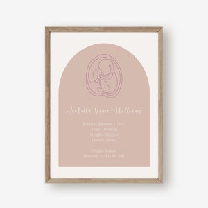 Personalized Birth Details & Name Meaning Print: Baby Girl in Womb Birth Announcement