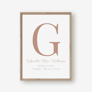 Personalized Birth Details Print: Terracotta Initial