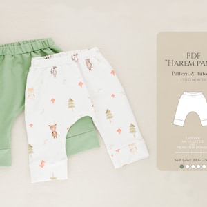 Baby Harem Pants PDF Pattern: Easy Sewing Tutorial, Sizes 1-12 Months (English & Spanish)