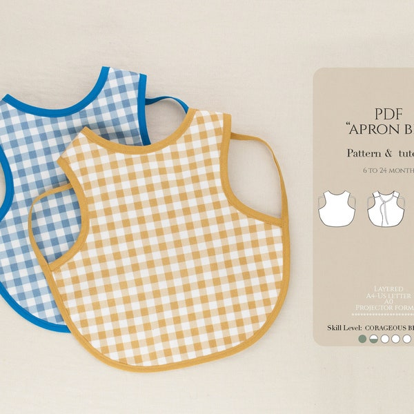 Baby Apron Bib PDF Pattern & Tutorial l 6 to 24 months l  Easy sewing project l English and Spanish language